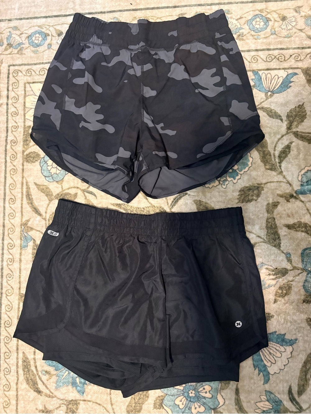 Mondetta Women's Black & Charcoal Camo Athletic Shorts - 2 Pack